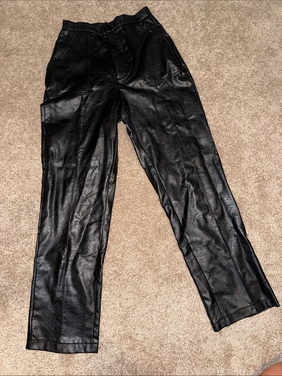 Princess Polly Pants - Princess Polly Black Faux Leather High-Waist Pants - size 2